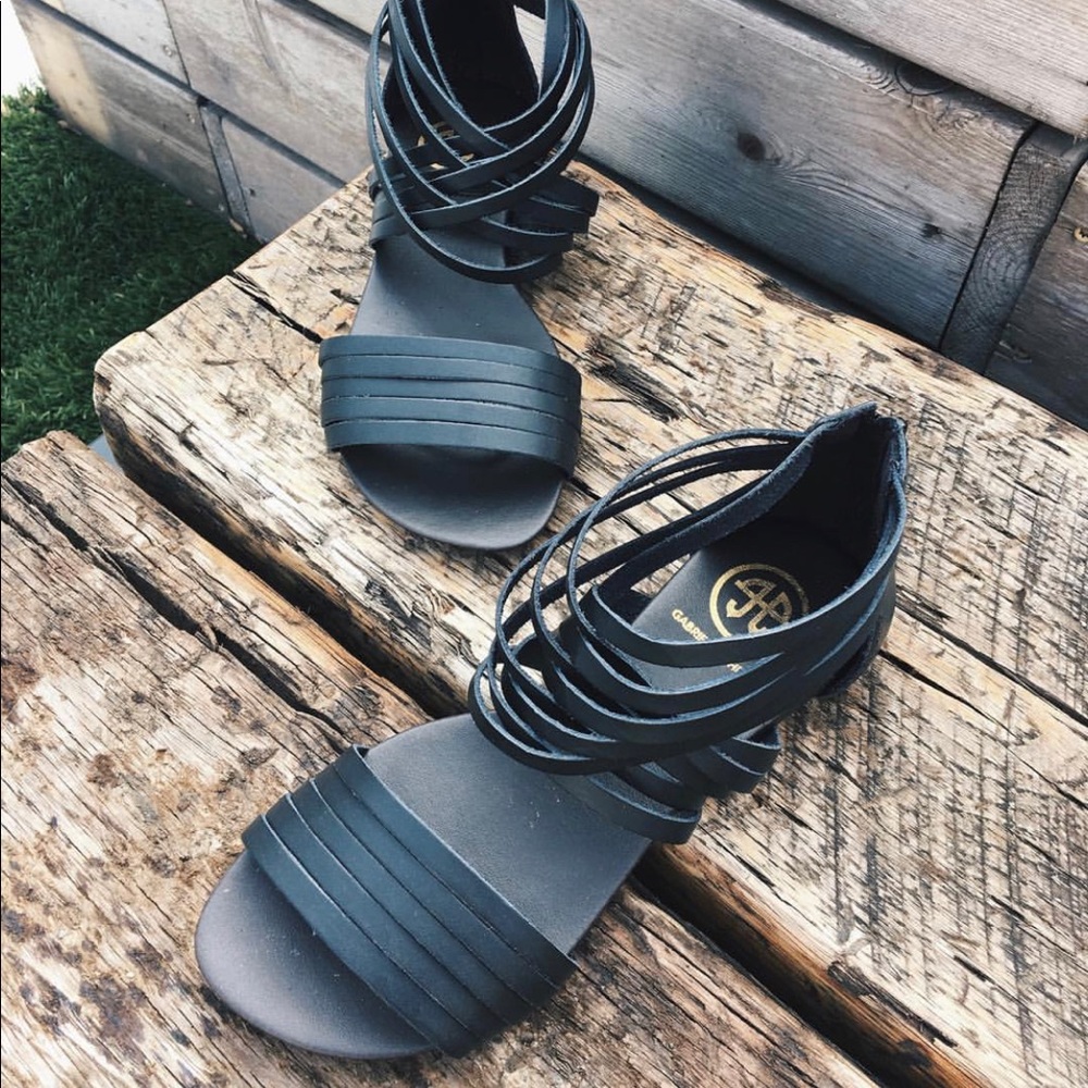New Leather Strappy Black Sandals